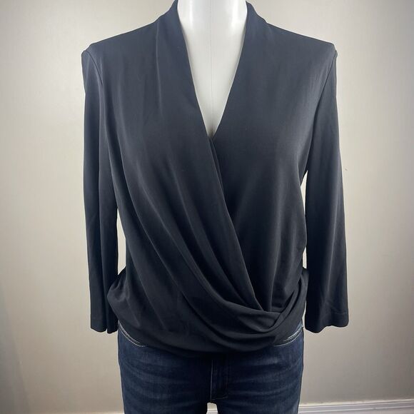 MM Lafleur deneuve black faux wrap blouse top, women's size Small Classic Work - Picture 1 of 10
